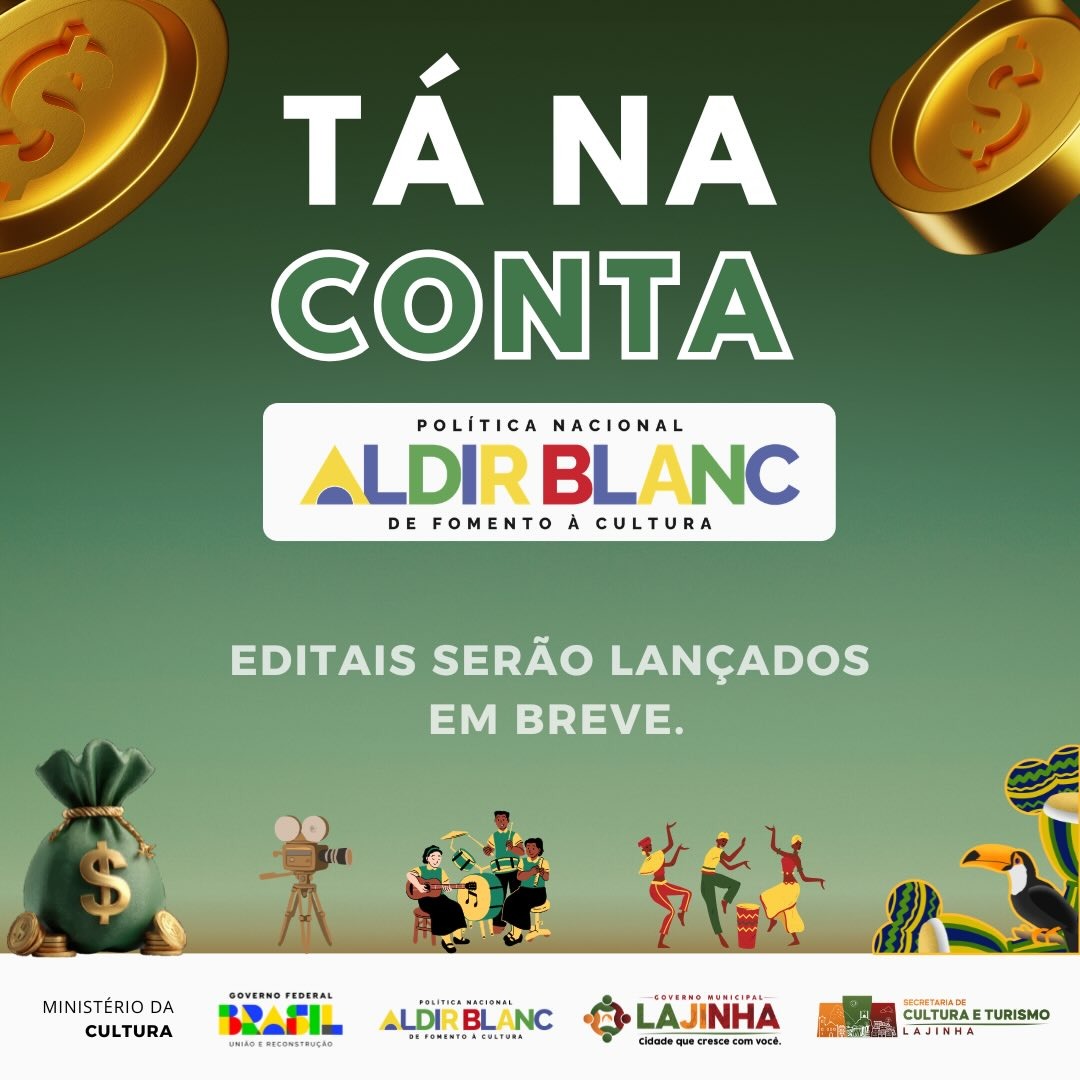 Alô, artistas de Lajinha! O recurso da Lei Aldir Blanc 2026 tá na conta!